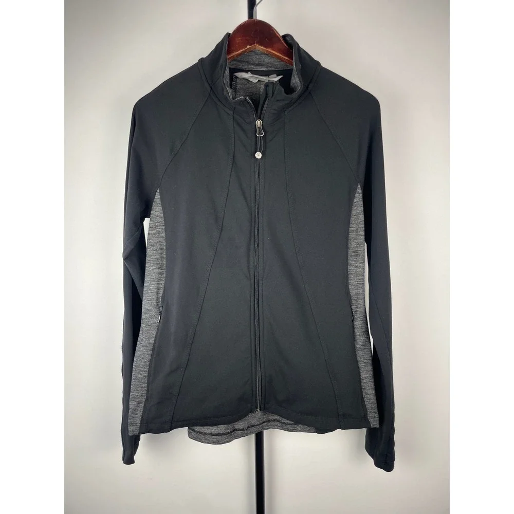 Athleta Black Heather Grey Panel Full Zip Sport Jacket Women's Size L Activewear